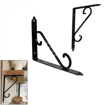 155 x 230 mm - Siyah Ferforje Raf Demiri Ayağı - Dekoratif Raf Altı L Konsol Demiri - Metal Duvar Raf Tutucu Montaj Aparatı