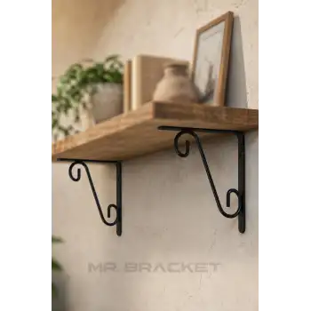 15x15cm- 2 ad. Siyah Ferforje Ayağı Raf Altı Tutucu Ayak - Metal L Demir Duvar Montaj Destek Aparatı