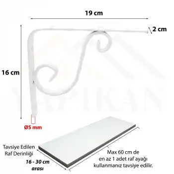 160x190mm - Çelik Ağır Yük Beyaz Raf Altı Ayak - Ferforje Raf Demiri Ayağı - Metal Duvar Raf Tutucu Montaj Aparatı