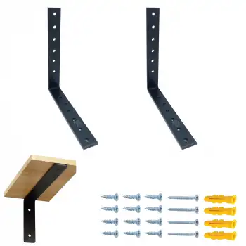 17.5x17.5cm- 2 ad. Ağır Yük Köşebent Çelik Siyah - Metal Raf Altı Ayak Tutucu L Demir Destek Aparatı