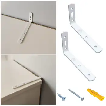 2li Çelik Deprem Dolap Sabitleme Aparatı 6x14 cm Beyaz - Mobilya Gardırop Portmanto Sabitleyici
