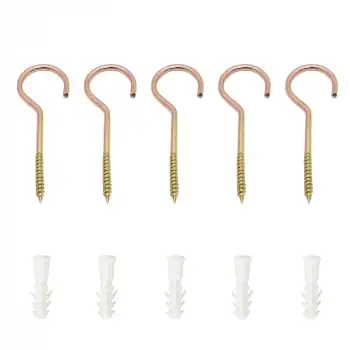 5 ad. Asma Tavan Piton Kancası 19x130 - Tavana Duy Avize Asma Kancası Demir - Duvara İp Askı Aparatı