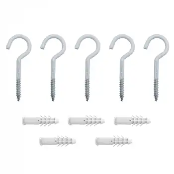 5 ad. Beyaz Açık Piton Kanca 21x80 - Tavana Avize Asma Kancası Demir - Duvara Halat Askı Aparatı