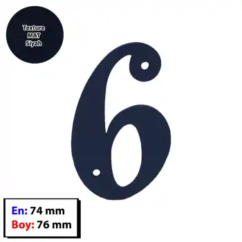 6 Numara - Dekoratif Texture Mat Siyah Ferforje Demir Kapı Numarası 6 No - Bina Kapısı, Ahşap Panjur Kapı, Daire Kapısı, Bahçe Kapısı Metal Vidalı Kapı Numarası