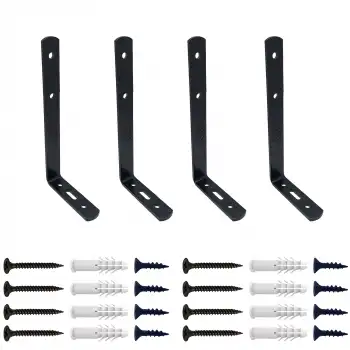 6x16.5cm - 4 ad. Siyah Modern Çelik Raf Altı Ayak - Metal Raf Tutucu L Demir Duvar Montaj Aparatı