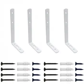 6x9 cm - 4 ad. Beyaz Modern Çelik Raf Altı Ayak - Metal Raf Tutucu L Demir Duvar Destek Aparatı