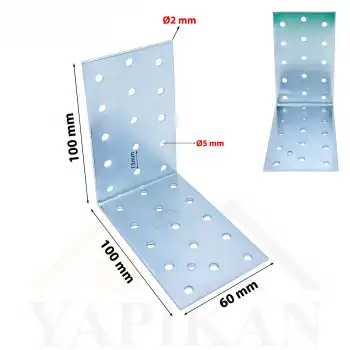 60x100x100mm - Geniş L Demir Gönye Köşebent - Mobilya Dolap Raf Masa Köşe Bağlantı Aparatı - (Kod_653)