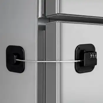 Şifreli Çelik Halatlı Yapışkanlı Çocuk Güvenlik Kilidi Siyah Pencere Cam Dolap Buzdolabı Kapak Kilit