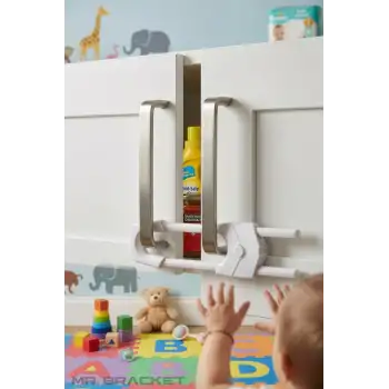 2li Ayarlı Sürgülü Model Çocuk Güvenlik Kilidi - Kulplu Çift Kapaklı Dolap Çekmece Deprem Kilit