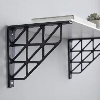 Siyah Üçgen Desen Plastik Raf Altı Tutucu Ayak 18cm - Mutfak Kitaplık L Raf Ayağı Destek Aparatı