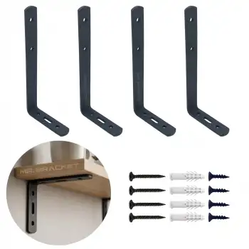 6x11.5cm - 4 ad. Mat Siyah Modern Çelik Raf Altı Ayak - Metal Raf Tutucu Aparat - L Konsol Demiri