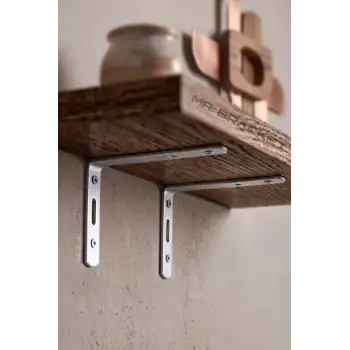 6x14cm - 4 ad. Gümüş Modern Çelik Raf Altı Ayak - Raf Ayağı Desteği Tutucu Aparat - Metal L Demiri