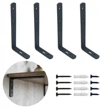 6x16.5cm - 4 ad. Mat Siyah Modern Çelik Raf Altı Ayak - Dekoratif Metal Raf Tutucu Aparat L Demir