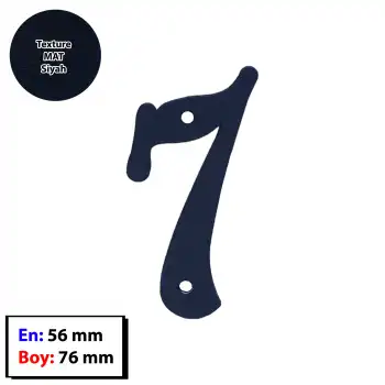 7 Numara - Dekoratif Texture Mat Siyah Ferforje Demir Kapı Numarası 7 No - Bina Kapısı, Ahşap Panjur Kapı, Daire Kapısı, Bahçe Kapısı Metal Vidalı Kapı Numarası