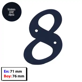 8 Numara - Dekoratif Texture Mat Siyah Ferforje Demir Kapı Numarası 8 No - Bina Kapısı, Ahşap Panjur Kapı, Daire Kapısı, Bahçe Kapısı Metal Vidalı Kapı Numarası