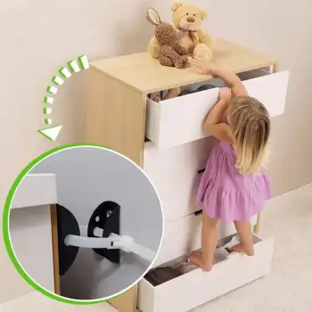 Ayarlı Klipsli Deprem Dolap Sabitleme Aparatı Seti - Mobilya Portmanto Duvar Sabitleyici Aparat