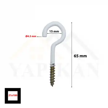 Beyaz Açık Piton Kanca 21x100 - Tavana Avize Asma Kancası Demir - Duvara Halat Askı Aparatı