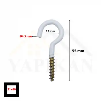 Beyaz Açık Piton Kanca 21x80 - Tavana Avize Asma Kancası Demir - Duvara Halat Askı Aparatı