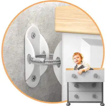 Çelik Halatlı Ağır Eşya Dolap Sabitleme Aparatı Deprem Kiti Bebek Çocuk Güvenlik Mobilya Sabitleyici