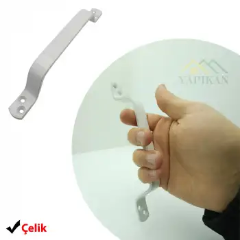 Dekoratif Beyaz Çelik Tutma Kulpu 215mm - Bina Site Kapısı, Bahçe Kapısı, Okul Kapısı Çekme Kolu - Dış Mekan Metal Kapı Kolu