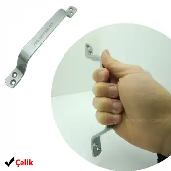 Gümüş Renk Çelik Tutma Kulpu 215mm - Dayanıklı Bina Bahçe Kapısı Okul Dış Mekan Metal Kapı Kolu