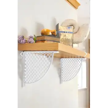 Hasır Desenli Plastik Beyaz Dekoratif Raf Altı L Ayak 17x18cm - Duvara Raf Tutucu Montaj Askı Aparatı - Mutfak, Banyo, Koridor, Balkon, Çiçeklik Raf Ayağı