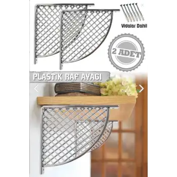 Hasır Desenli Plastik Krom (Gümüş) Dekoratif Raf Altı L Ayak 17x18cm - Duvara Raf Tutucu Montaj Askı Aparatı - Mutfak, Banyo, Koridor, Balkon, Çiçeklik Raf Ayağı