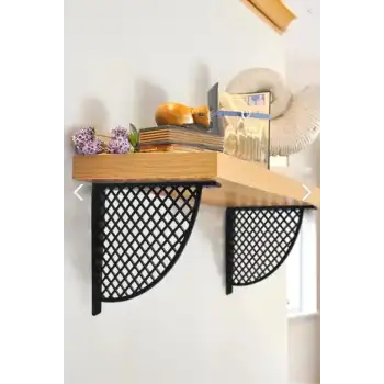 Hasır Desenli Plastik Siyah Dekoratif Raf Altı L Ayak 17x18cm - Duvara Raf Tutucu Montaj Askı Aparatı - Mutfak, Banyo, Koridor, Balkon, Çiçeklik Raf Ayağı