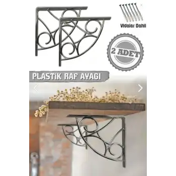 Koç Desenli Plastik Antrasit Dekoratif Raf Altı L Ayak 17x18cm - Duvara Raf Tutucu Montaj Askı Aparatı - Mutfak, Banyo, Koridor, Balkon, Çiçeklik Raf Ayağı