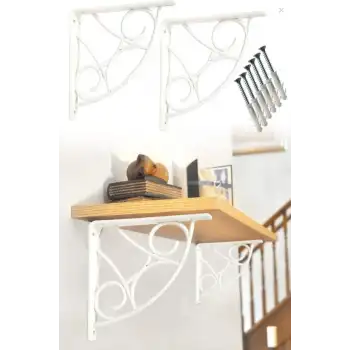 Koç Desenli Plastik Beyaz Dekoratif Raf Altı L Ayak 17x18cm - Duvara Raf Tutucu Montaj Askı Aparatı - Mutfak, Banyo, Koridor, Balkon, Çiçeklik Raf Ayağı