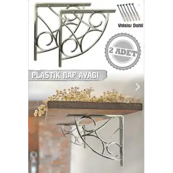 Koç Desenli Plastik Krom (Gümüş) Dekoratif Raf Altı L Ayak 17x18cm - Duvara Raf Tutucu Montaj Askı Aparatı - Mutfak, Banyo, Koridor, Balkon, Çiçeklik Raf Ayağı