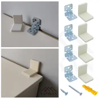 Krem Deprem Güvenliği Ağır Dolap Duvar Sabitleme Aparatı Seti - Mobilya Gardırop Kitaplık Montaj Askı Elemanı
