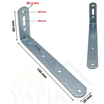 20x60x140 mm - Orta Yük Deprem Dolap Sabitleme Aparatı - Mobilya Gardırop Eşya Duvara Sabitleyici L Demir - (Kod_619)