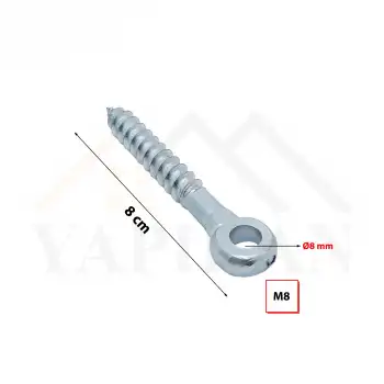 M8 Gözlü Vida - Delikli Kuş Gözü Vida - Yuvarlak Başlıklı Ahşap Duvar Beton Sunta Vidası
