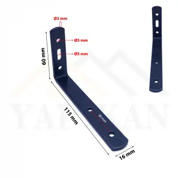 16x60x115 mm - Siyah Çelik Dolap Sabitleme Aparatı - Orta Yük Mobilya Sabitleyici Kit - Duvara Eşya Sabitleme Demiri