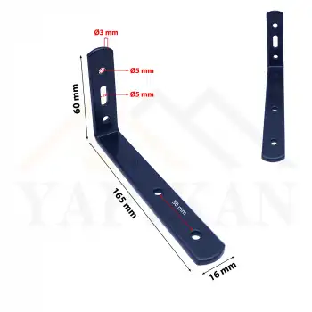 16x60x165 mm - Siyah Çelik Dolap Sabitleme Aparatı - Orta Yük Mobilya Sabitleyici Kit - Duvara Eşya Sabitleme Demiri