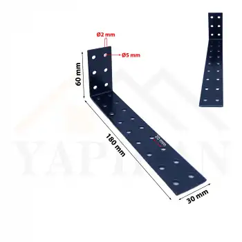 30x60x180 mm - Siyah Dekoratif Dolap Sabitleme Aparatı Çelik - Mobilya Sabitleyici Kit - Duvara Eşya Sabitleme Demiri