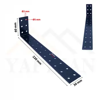 30x60x220 mm - Siyah Dekoratif Dolap Sabitleme Aparatı Çelik - Mobilya Sabitleyici Kit - Duvara Eşya Sabitleme Demiri