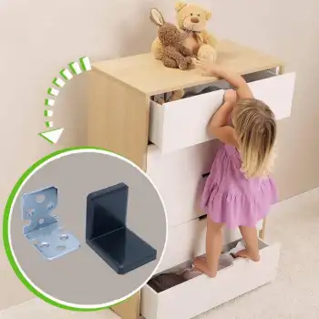 Siyah Deprem Güvenliği Ağır Dolap Duvar Sabitleme Aparatı Seti - Mobilya Gardırop Kitaplık Montaj Askı Elemanı