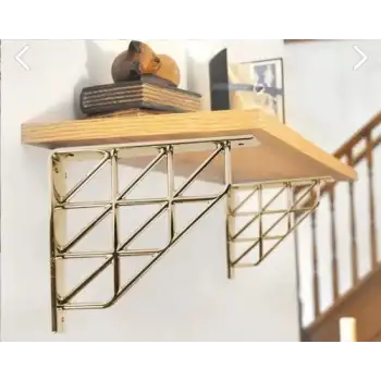 Üçgen Desenli Plastik Altın (Gold) Dekoratif Raf Altı L Ayak 17x18cm - Duvara Raf Tutucu Montaj Askı Aparatı - Mutfak, Banyo, Koridor, Balkon, Çiçeklik Raf Ayağı