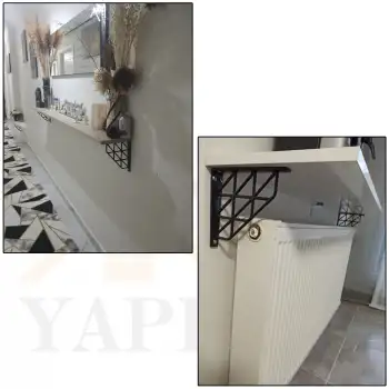 Üçgen Desenli Plastik Siyah Dekoratif Raf Altı L Ayak 17x18cm - Duvara Raf Tutucu Montaj Askı Aparatı - Mutfak, Banyo, Koridor, Balkon, Çiçeklik Raf Ayağı