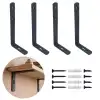 6x9cm - 4 ad. Mat Siyah Modern Çelik Raf Altı Ayak - Raf Tutucu Aparat - Metal Dekoratif L Demiri