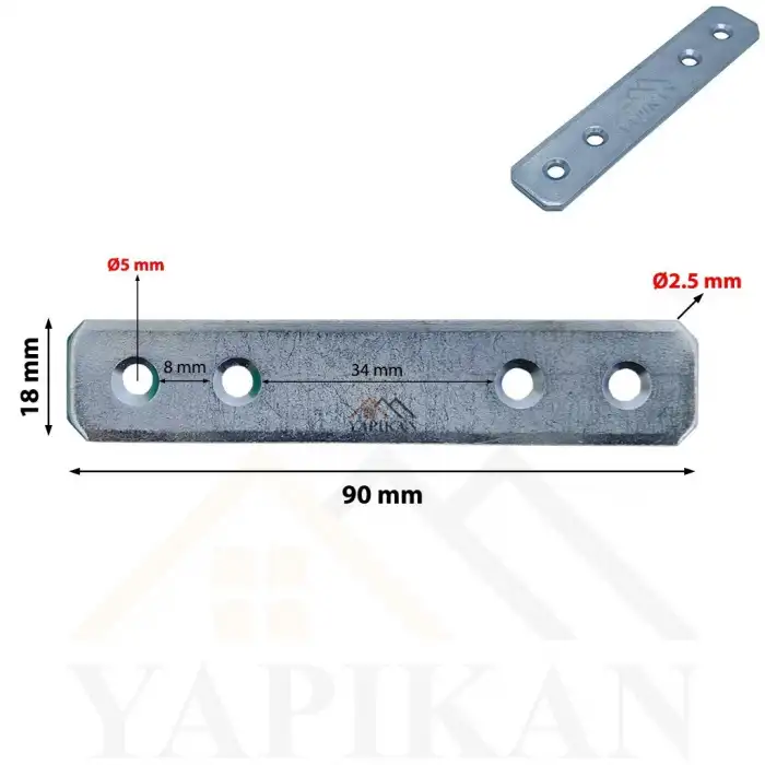 18x90 mm - Orta Yük Düz Gönye Bağlantı Demiri - Düz Köşebent Kenar Köşe Birleştirme Aparatı - (Kod_455)