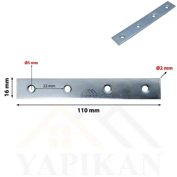 16x110 mm - Düz Gönye Bağlantı Demiri - Düz Köşebent Kenar Köşe Birleştirme Aparatı - (Kod_454)