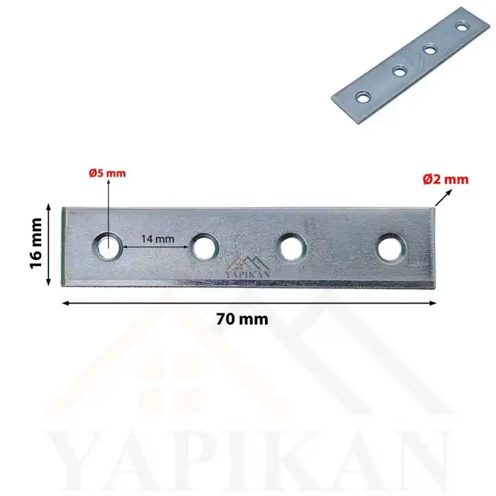 16x70 mm - Düz Gönye Bağlantı Demiri - Düz Köşebent Kenar Köşe Birleştirme Aparatı - (Kod_452)