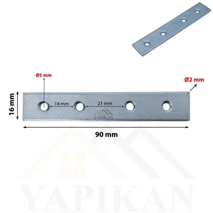 16x90 mm - Düz Gönye Bağlantı Demiri - Düz Köşebent Kenar Köşe Birleştirme Aparatı - (Kod_453)