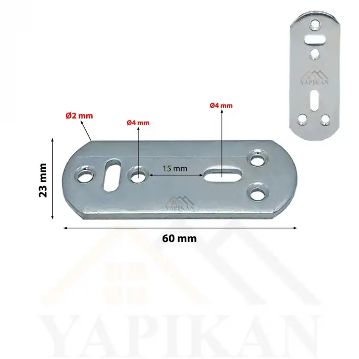 23x60 mm - Yuvarlak Başlı Düz Gönye Bağlantı Demiri - Düz Köşebent Kenar Köşe Birleştirme Aparatı - (Kod_468)