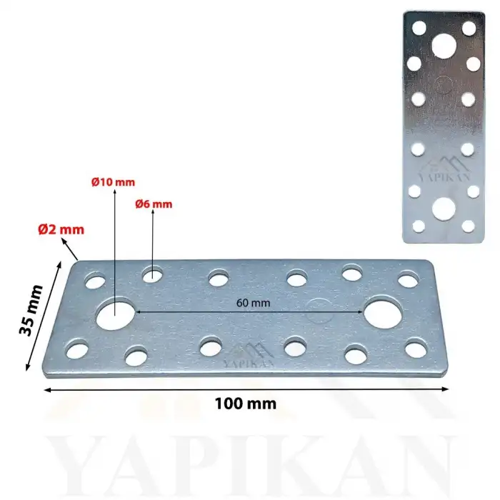 35x100 mm - Düz Gönye Bağlantı Demiri - Düz Köşebent Kenar Köşe Birleştirme Aparatı - (Kod_459)