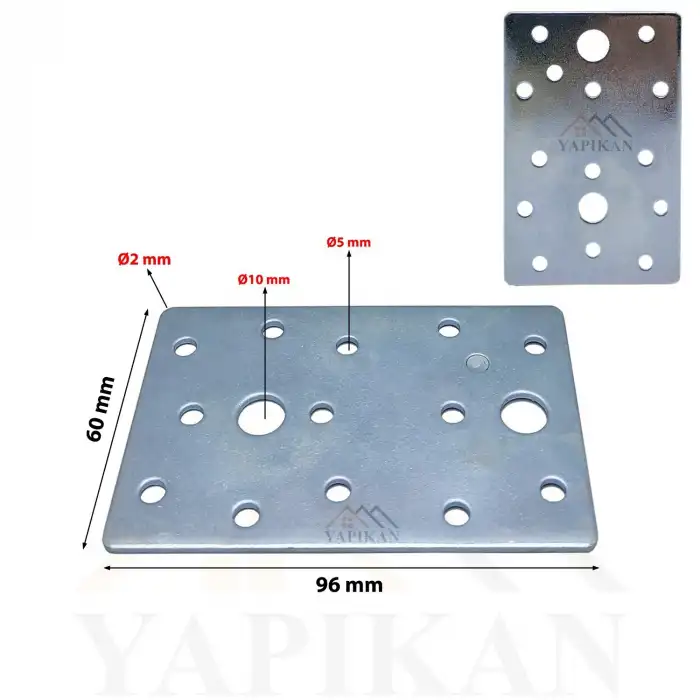 60x96 mm - Düz Gönye Bağlantı Demiri - Düz Köşebent Kenar Köşe Birleştirme Aparatı - (Kod_463)