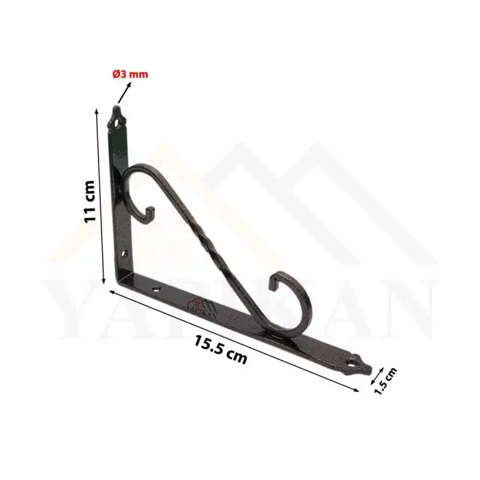 110 x 155 mm - Antik Bakır Ferforje Raf Demiri Ayağı - Dekoratif Raf Altı L Konsol Demiri - Metal Duvar Raf Tutucu Montaj Aparatı